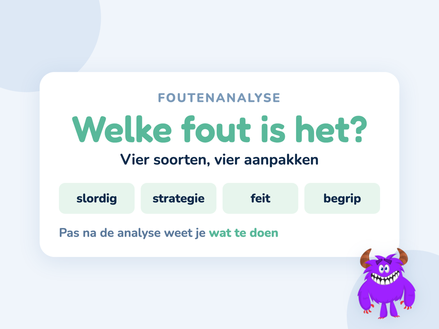 Een kaart met vier soorten rekenfouten en de aanpak die bij elke soort hoort