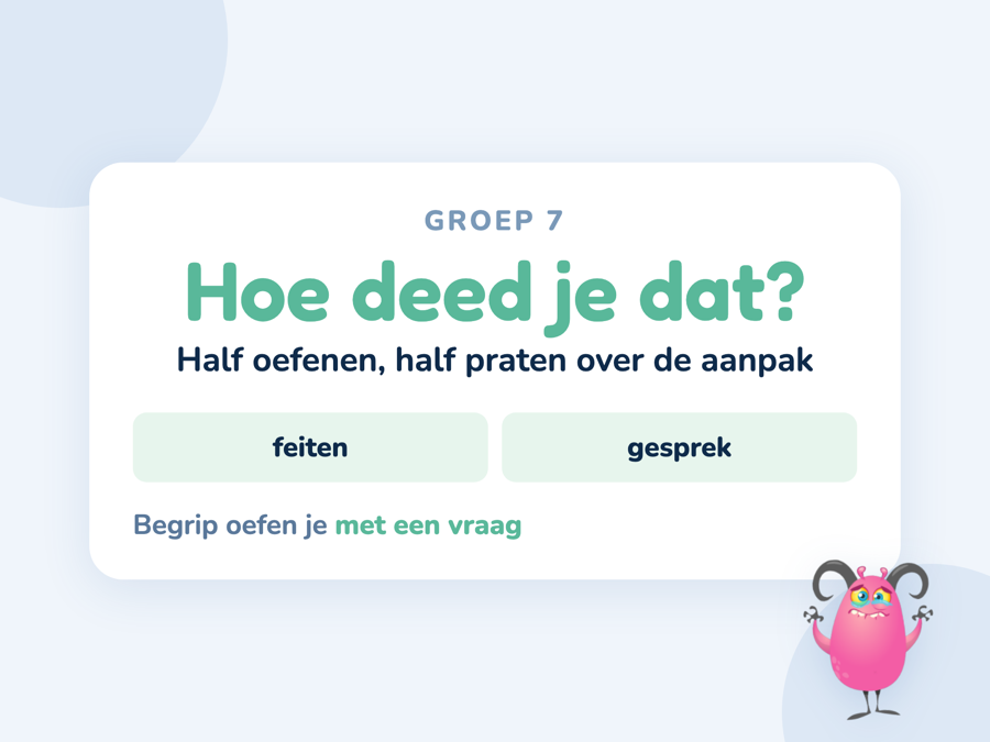 Een kaart met drie onderwerpen uit groep 7 en de vraag hoe je dat weet erbij