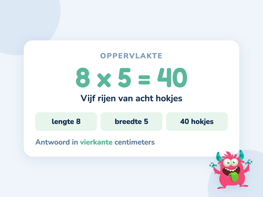 Een kaart met een rooster van 8 bij 5 hokjes waarin de tafel van 5 het aantal hokjes geeft